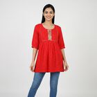 Women's Red Round Neck Printed A-Line Kurti, लाल, small