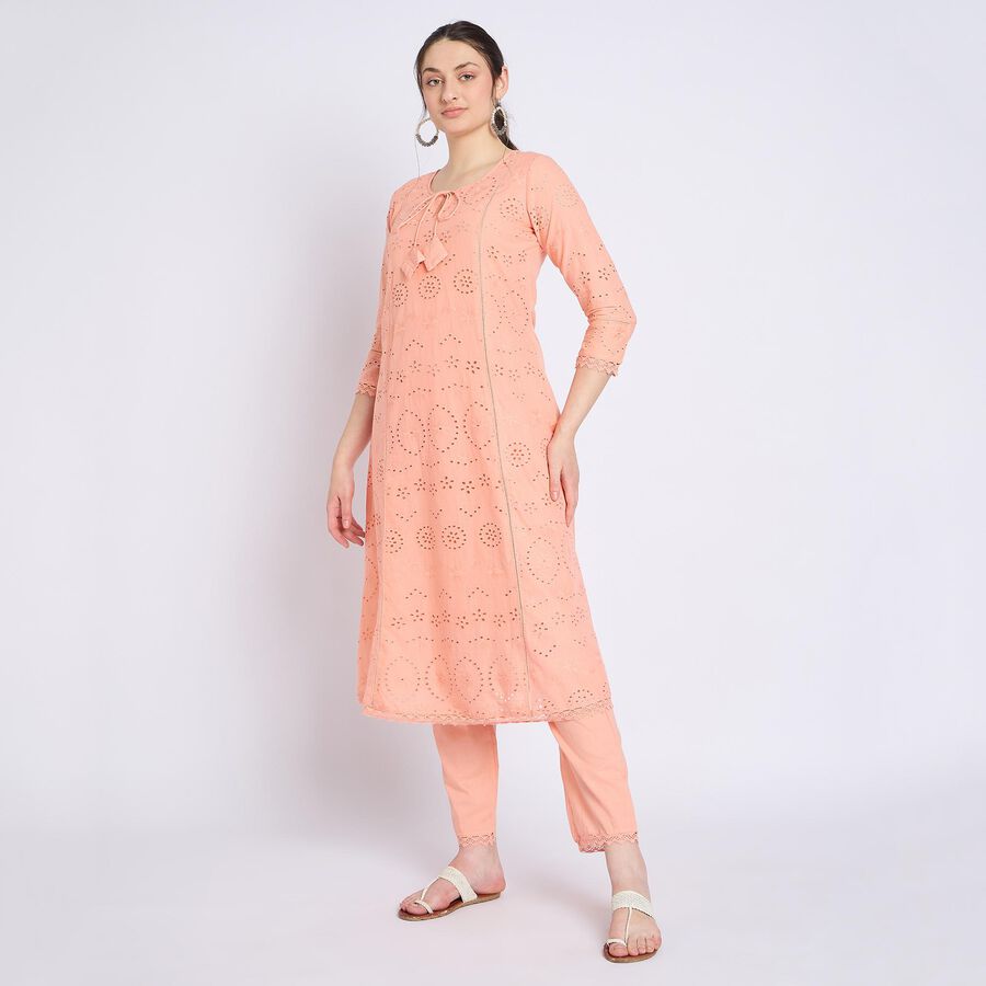 Ladies' 100% Cotton Kurta Pyjama Set, Peach, large image number null
