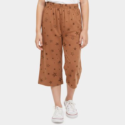 Girls' Brown Wide Leg Star Printed Capri
