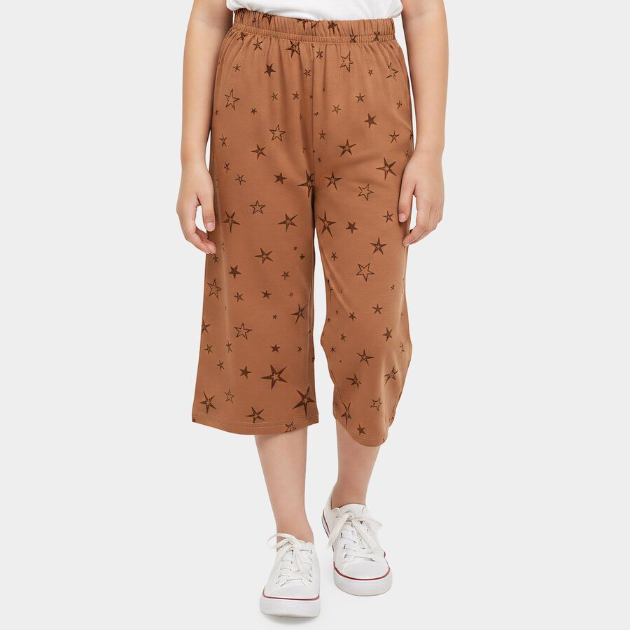 Girls' Brown Wide Leg Star Printed Capri, Brown, large
