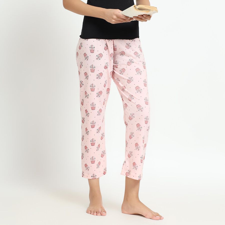 Ladies' Soft Pink Printed Cotton Blend Full-Length Pyjama, Light Pink, large image number null