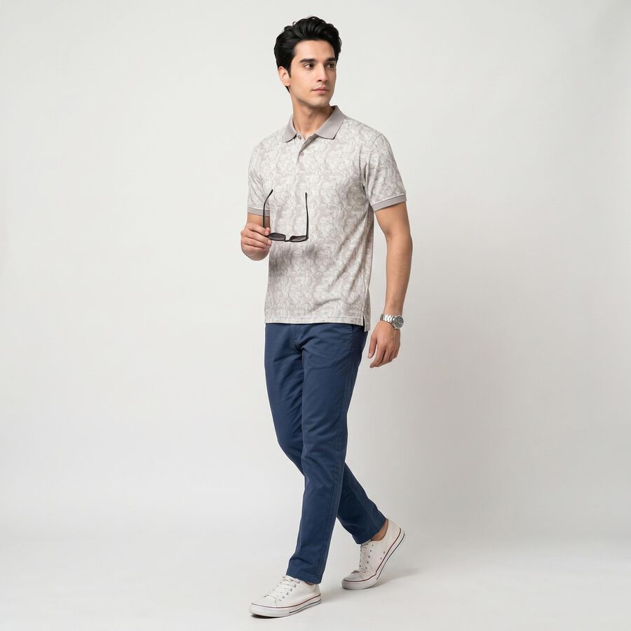 Men's Grey Cotton Polo Neck Polo T-Shirt, Light Grey, large