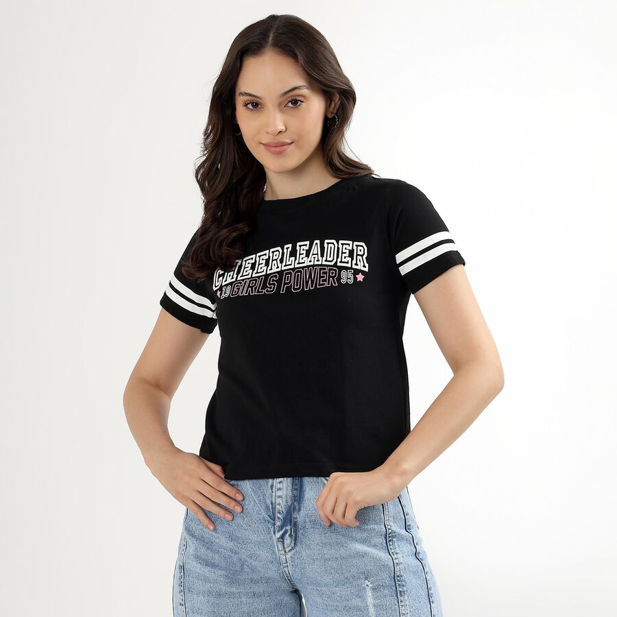 Ladies' 100% Cotton Round Neck T-Shirt, Black, large image number null