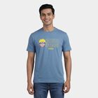 Men's Blue Cotton Round Neck Casual T-Shirt, Mid Blue, small