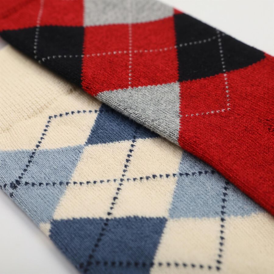 Men's Regular Fit Argyle Pack of 2 Socks ( Beige, Red ), Red, large