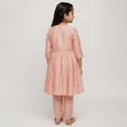 Girls Soft Pink Embroidered Kurta and Churidar Fusion Set, Peach, small image number null