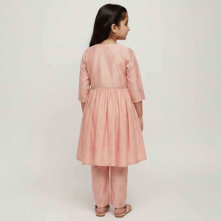 Girls Soft Pink Embroidered Kurta and Churidar Fusion Set, Peach, large image number null