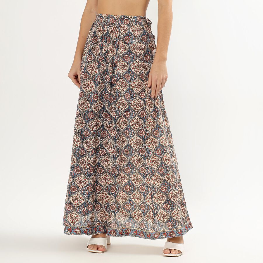 Women's Multicolor Flared Tiered Skirt, Dark Blue, large image number null