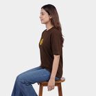 Women's Brown Cotton Round Neck Casual T-Shirt, Brown, small
