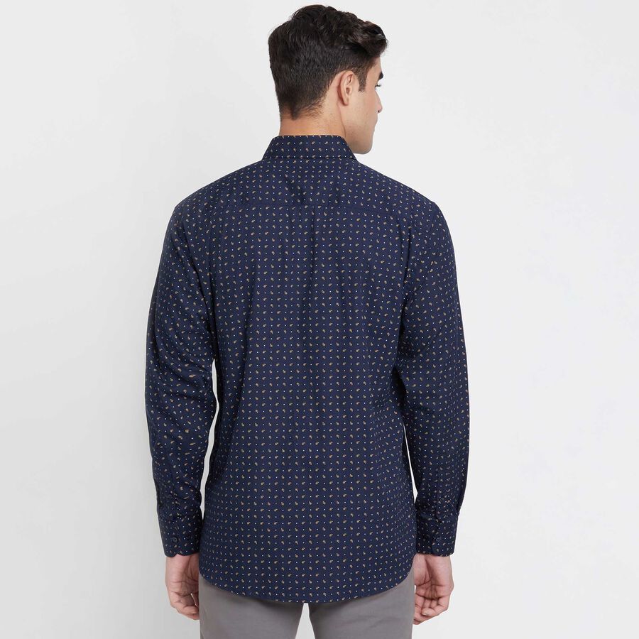 Printed Cotton Formal Shirt, Navy Blue, large image number null