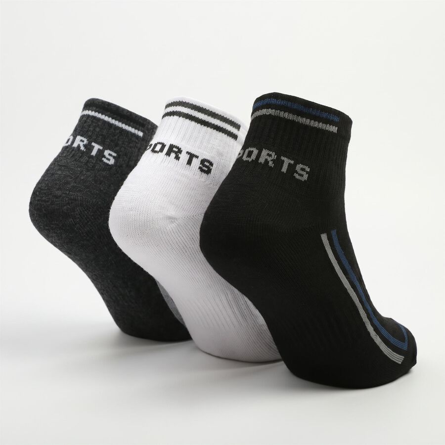 Men's Regular Fit Striped Pack of 3 Socks ( Black, White, Charcoal ), सफ़ेद, large