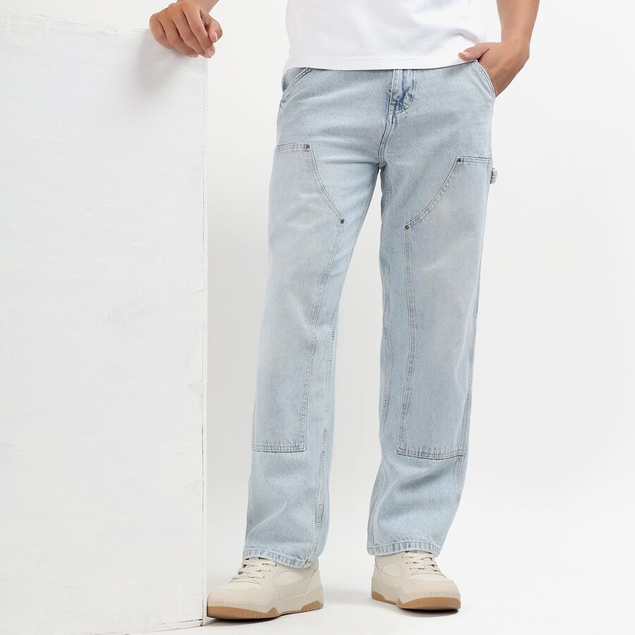Men's Blue Regular Fit Five-Pocket Jeans, Light Blue, large