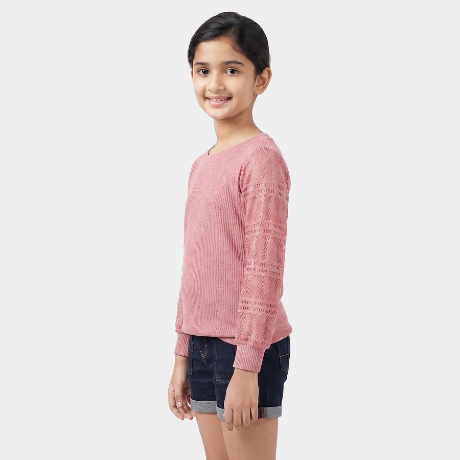Girls Pink Round Neck Regular Top, गुलाबी, large