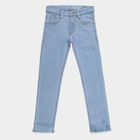Girls' Light Powder Blue Slim Fit Frayed Hem Jeans, Light Blue, small