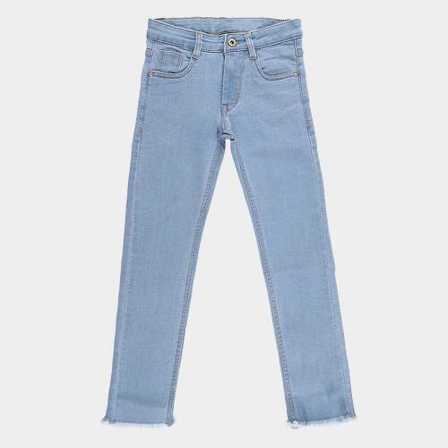 Girls' Light Powder Blue Slim Fit Frayed Hem Jeans, Light Blue, large