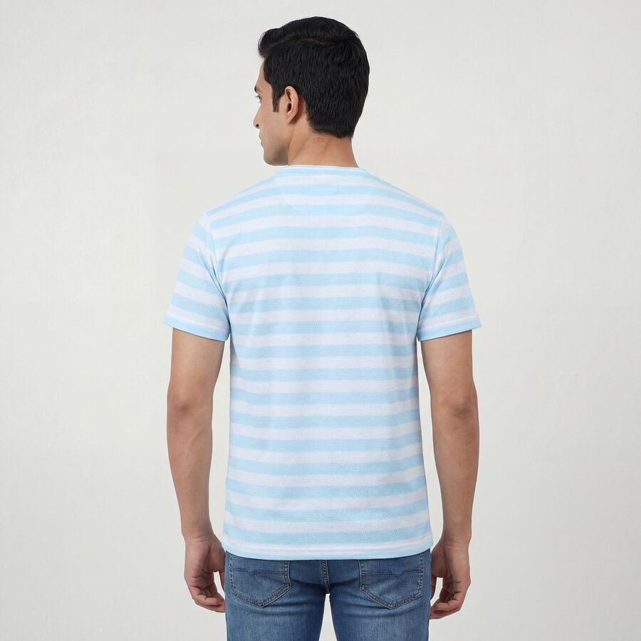 Men's Aqua Henley Neck Casual Half Sleeve T-Shirt, Aqua, large