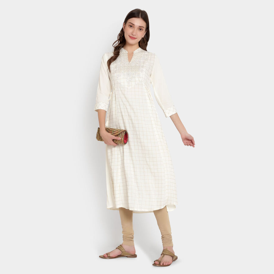 Embroidered 3/4Th Sleeves Kurta, Off White, large image number null