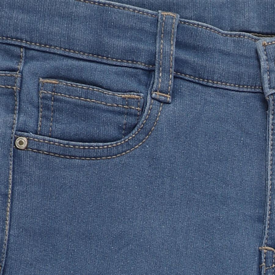 Girls' Stonewashed Blue Skinny Fit Frayed Hem Jeans, मध्यम नीला, large image number null