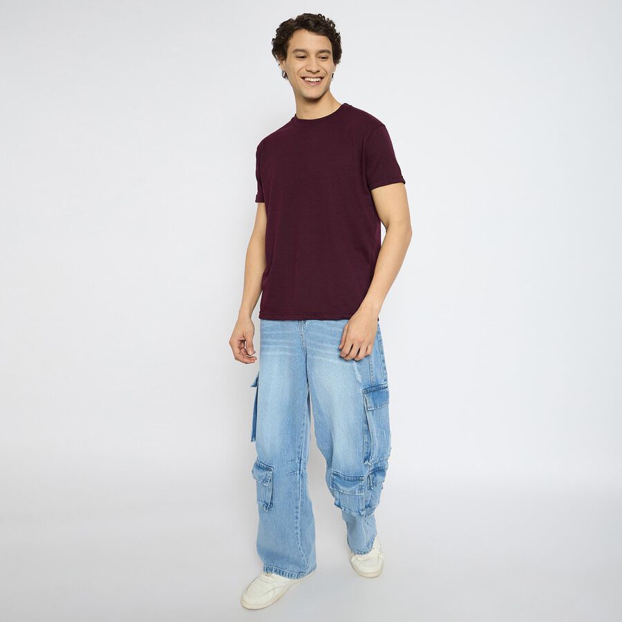 Men's Round Neck Half Sleeves T-Shirt, Wine, large image number null
