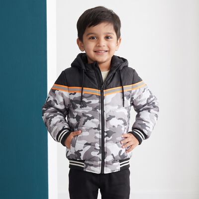 Boys Grey Hooded Puffer Jacket
