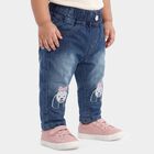 Infants Blue Straight Fit Embroidered Jeans, मध्यम नीला, small