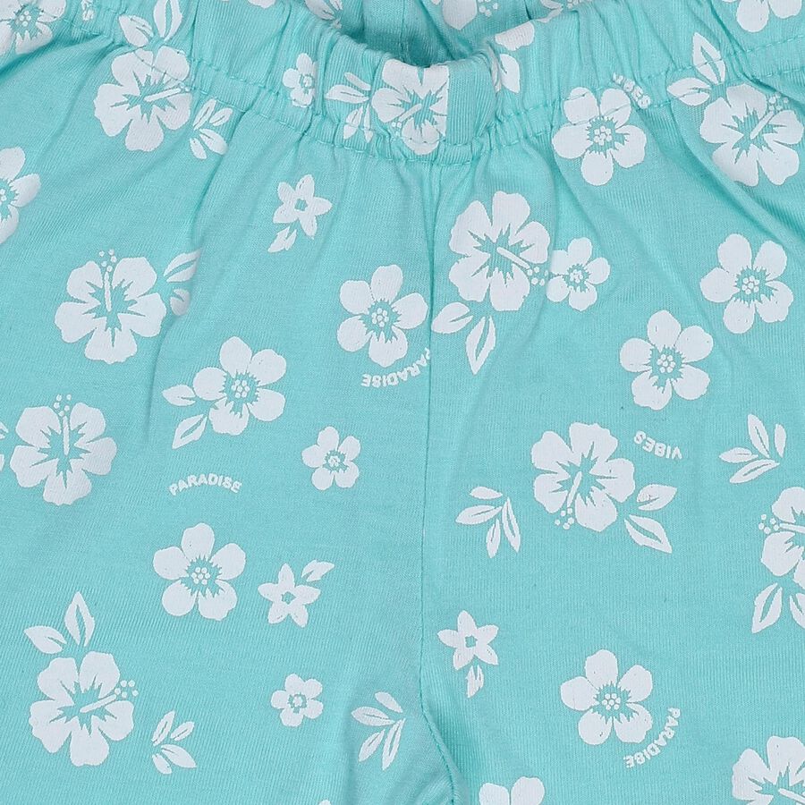 Girls' Teal Regular Fit Floral Printed Shorts, एक्वा, large
