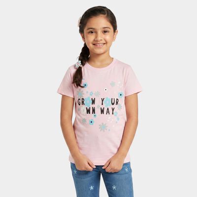 Girls Pink Round Neck Regular T-Shirt