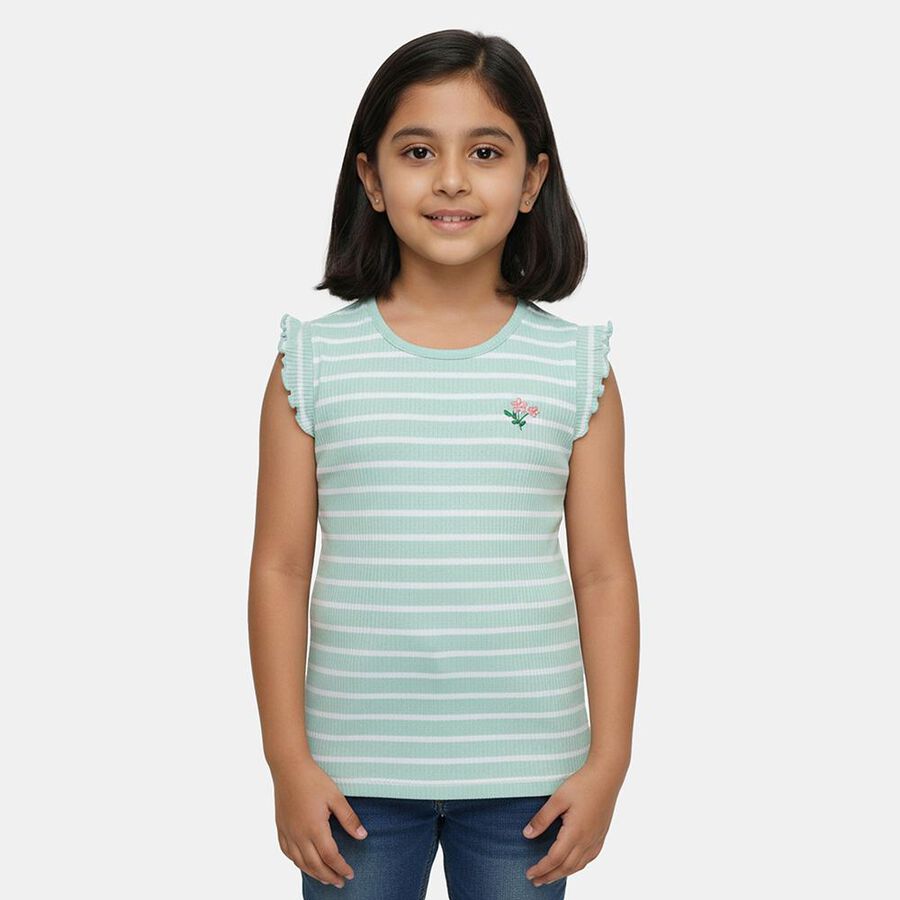 Girls' Mint Round Neck Casual T-Shirt, Light Green, large