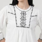Women's White Cotton Round Neck Embroidered Top, सफ़ेद, small