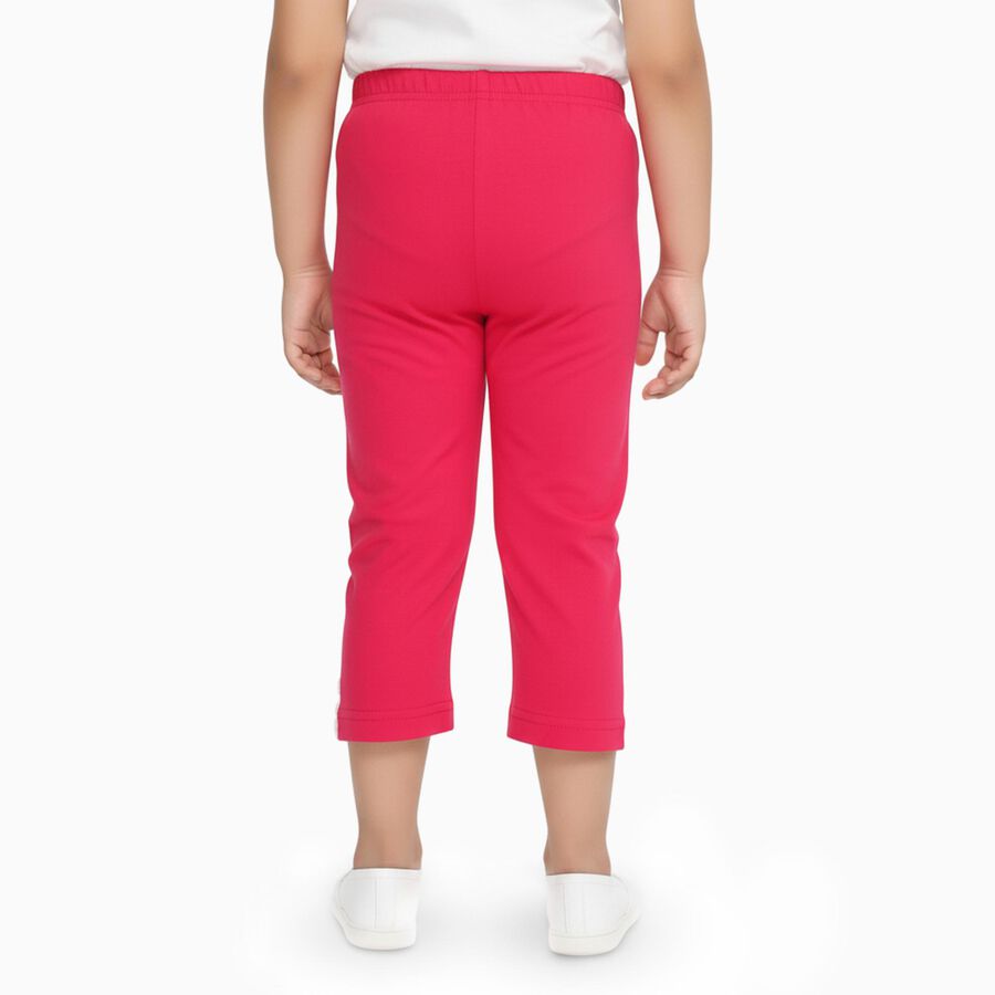 Girls' Bright Pink Cotton Blend Capri Leggings with Decorative Bows, रानी (फ्यूशिया), large image number null