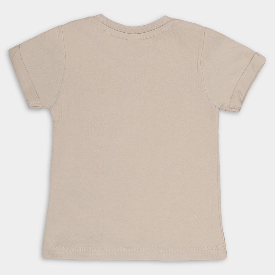 Infants' Beige Cotton Round Neck Animal Print Baba Suit, Beige, large