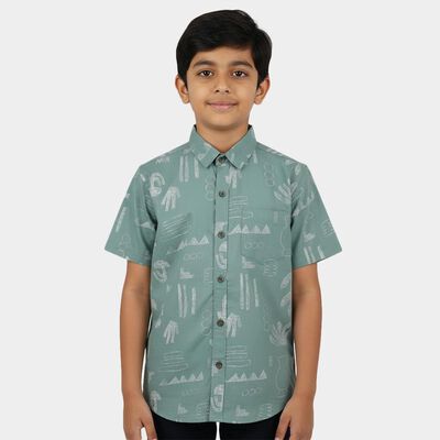 Boys' Light Green Cotton Classic Collar Casual Shirt
