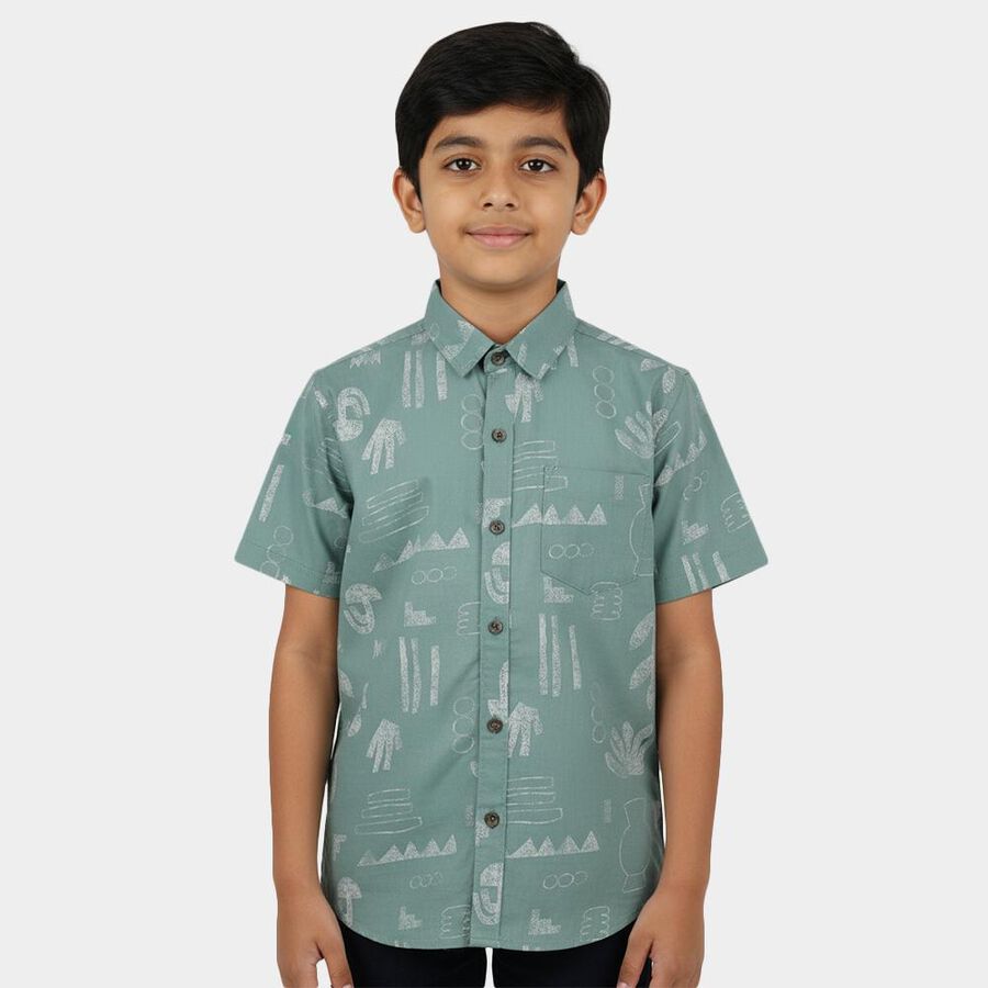 Boys' Light Green Cotton Classic Collar Casual Shirt, Light Green, large