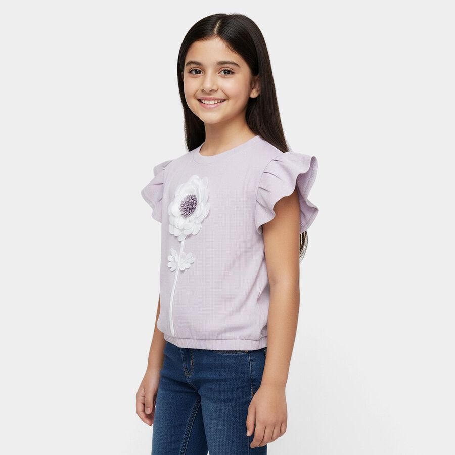 Girls Lilac Round Neck Casual T-Shirt, Lilac, large