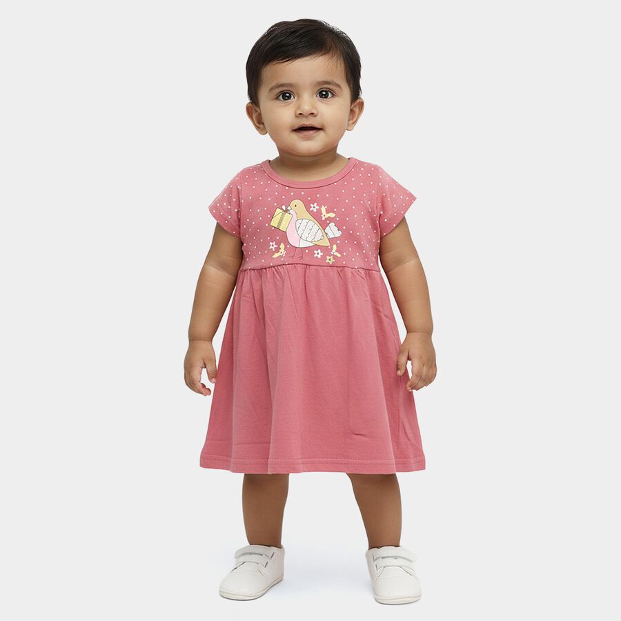 Infants' Pink Regular Fit Peter Pan Collar Cotton Frock, Light Pink, large