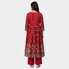 Women's Fuchsia Notch Neck Geometric Printed Kurta, रानी (फ्यूशिया), small