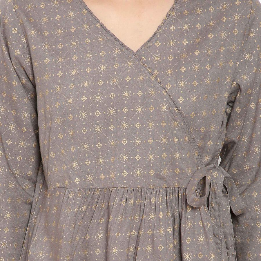 All Over Print 3/4th Sleeves Straight Kurti, Dark Grey, large image number null