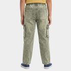 Boys Olive Green Cargo Fit Washed Jeans, ओलिव, small