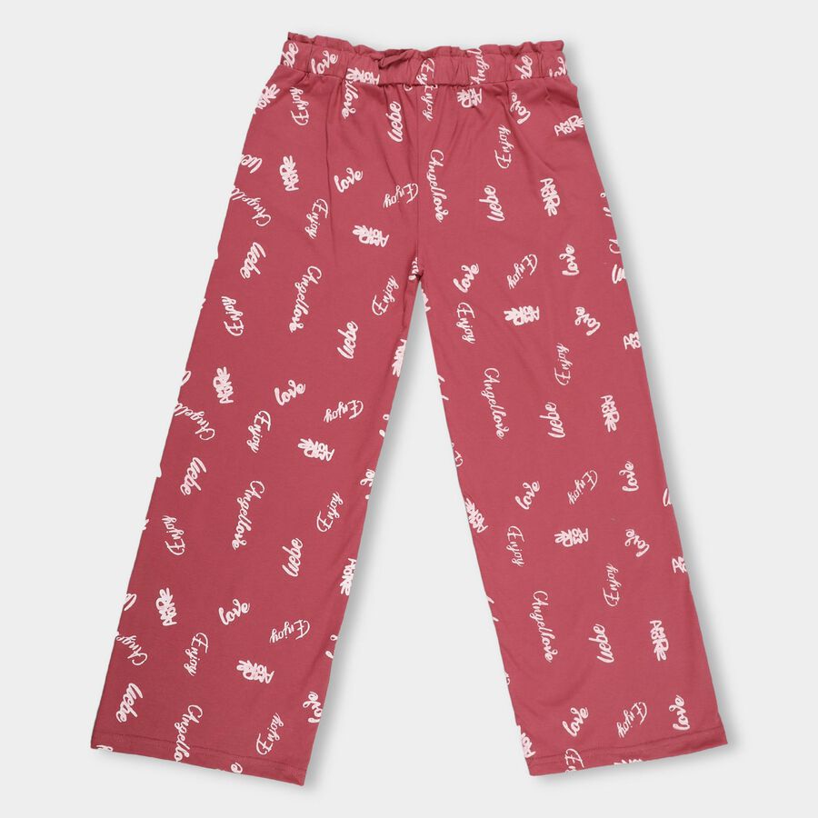 Girls' Bright Multicolor Printed Regular Fit Pyjama, Wine, large image number null