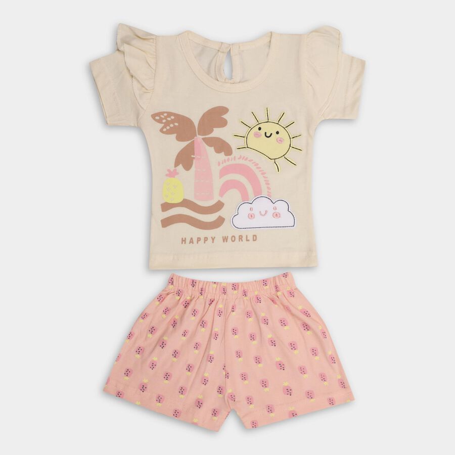 Infant Girls' 100% Cotton Short Set , पीच, large image number null