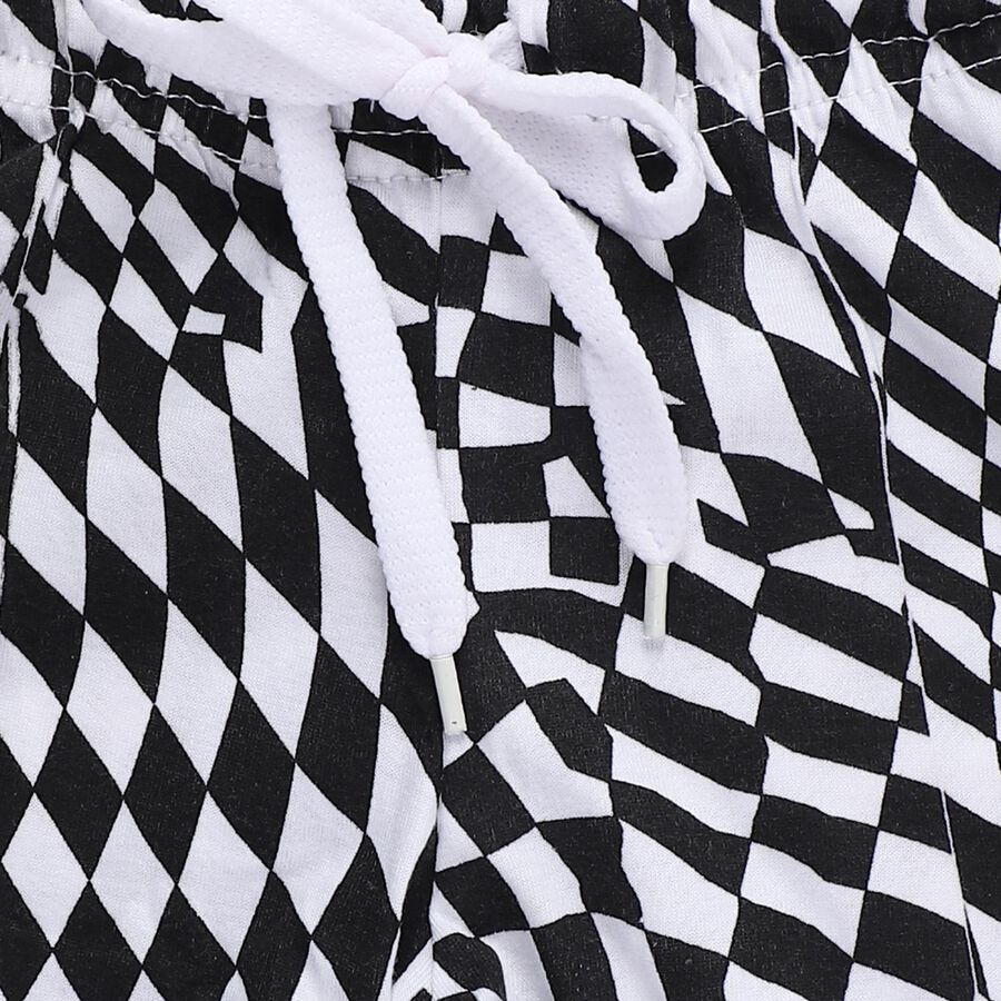 Boys' Black and White Regular Fit Checkerboard Printed Bermuda Shorts, Black, large