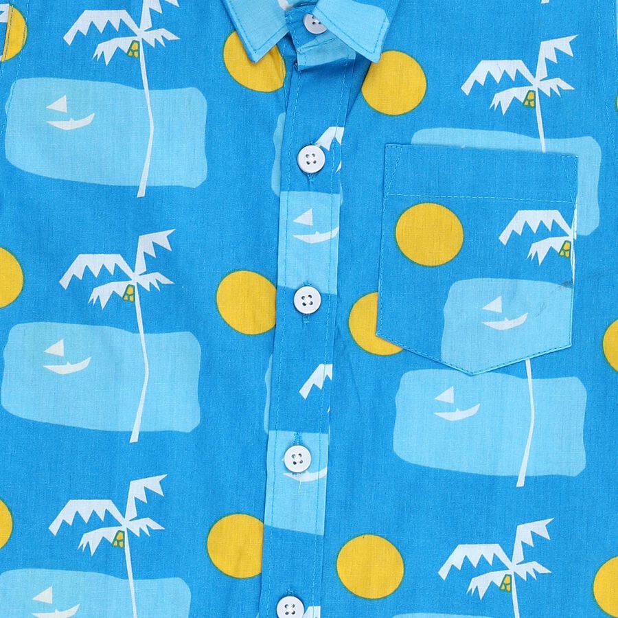 Boys Bright Sky Blue Cotton Half Sleeve Classic Collar Casual Shirt, रॉयल ब्लू, large image number null