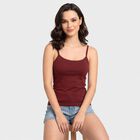 Women's Wine Cotton Scoop Neck Camisole Slip, वाइन, small
