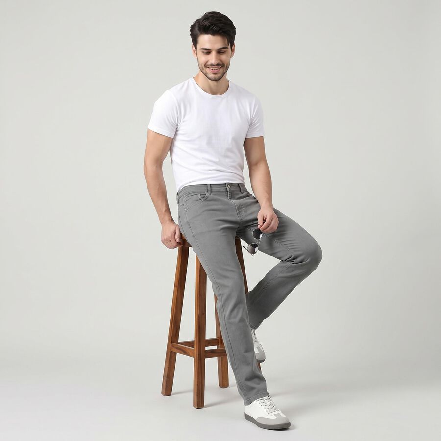 Men's Grey Slim Fit Solid Jeans, Light Grey, large