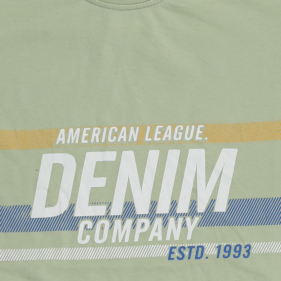 Boys Light Sage Green Round Neck Casual T-Shirt, हल्का हरा, large