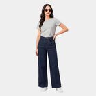 Women's Navy Blue Wide Leg High-Rise Patch Pocket Jeans, Dark Blue, small