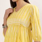 Women's Yellow Cotton Round Neck Straight Kurta, Yellow, small