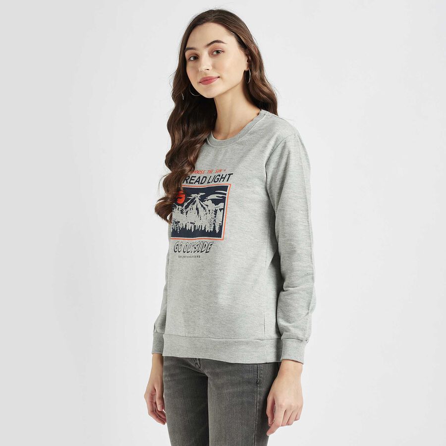 Round Neck Sweatshirt, Melange Light Grey, large image number null
