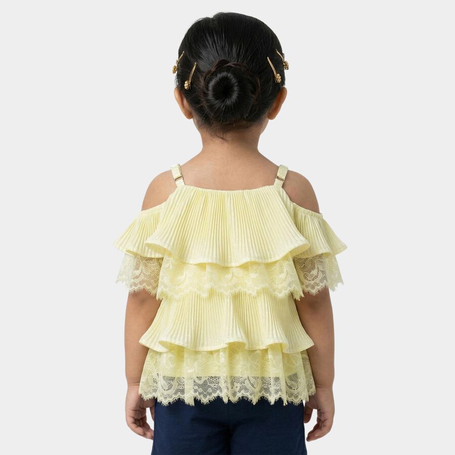 Girls Yellow Round Neck Casual T-Shirt, Yellow, large
