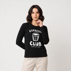 Women's Black Round Neck Regular Top, काला, small